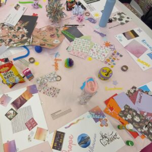 Arts and craft activities on a table.